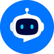 © denvitruk - Robot head with speech bubble in blue circle on white background. Chat Bot logo design concept. Cute robot icon with speech bubble. Support service bot. Vector illustration