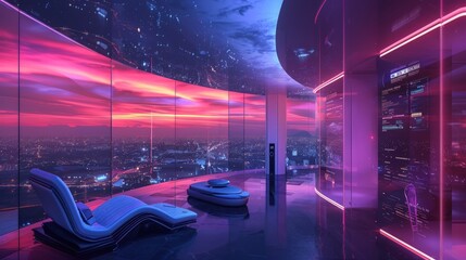 Wall Mural - Futuristic Penthouse with Cityscape View