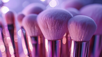 Poster - Pink Makeup Brushes in a Purple Light Setting