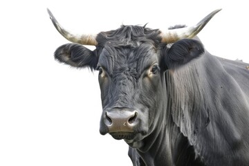Steer Cow. Angry Bull with Big Body - Dangerous Bovine Animal on White Background