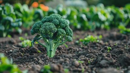 Canvas Print - A Single Broccoli Plant in a Garden