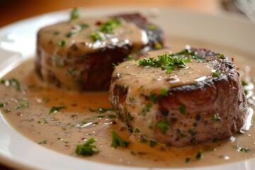 Wall Mural - Beef tenderloin with green peppercorn sauce