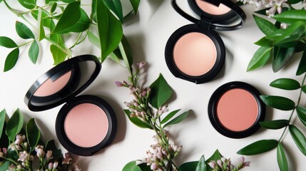 Wall Mural - Three Compact Blush Products Surrounded by Greenery