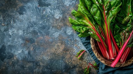 Wall Mural - Fresh Red Swiss Chard on a Rustic Background