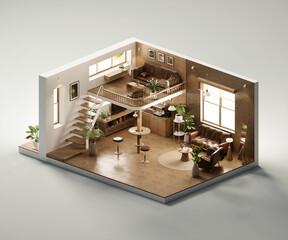 Poster - Isometric view bed room open inside interior architecture 3d rendering digital art	
