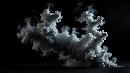 Wall Mural - A dynamic and voluminous cloud of smoke against a dark background, illustrating the intricate patterns of smoke dispersion