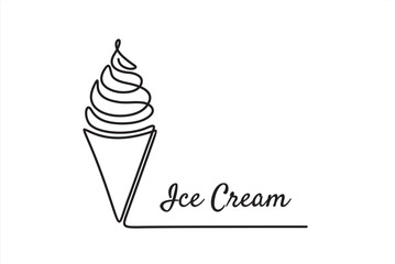 Poster - Continuous one line drawing of ice cream scoops. Fast Food. Vector illustration
