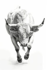 Sticker - a black and white photo of a bull running