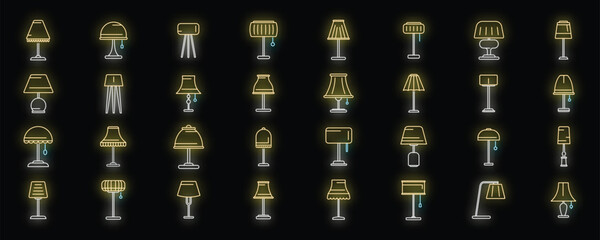 Poster - torchere icons set outline vector. light lamp. apartment spotlight neon color on black