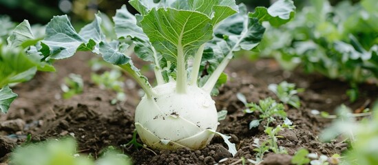 Wall Mural - Close-up of a Kohlrabi Growing in a Garden