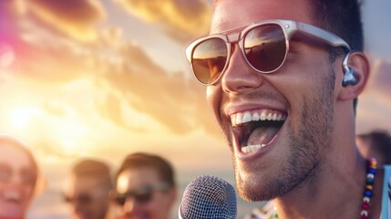 Poster - A man wearing sunglasses at party