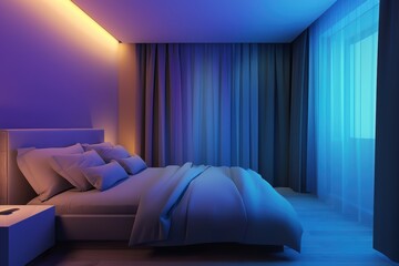 Wall Mural - Modern Bedroom with Colorful Ambient Lighting. Generative AI.