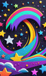 © Perecciv - 2d flat sticker with shooting stars, bright and neon colors.