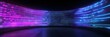 © Zahid - Authentic concave LED display for a wall or platform. Large TV display depicted in a vector illustration with neon blue and purple dot lights. Stadium digital scoreboard with diode lights