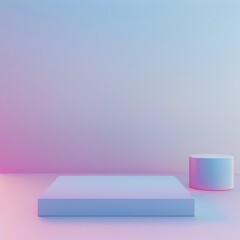 Wall Mural - a white platform with a pink and blue background