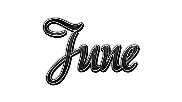 black metal 3d design of name June on white background.
