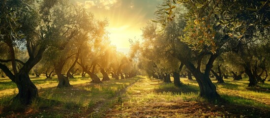 Canvas Print - Golden Olive Grove at Sunset