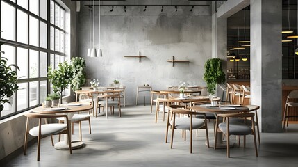 Wall Mural - Minimalist and Sleek Restaurant Interior with Clean Home Decor Mockup