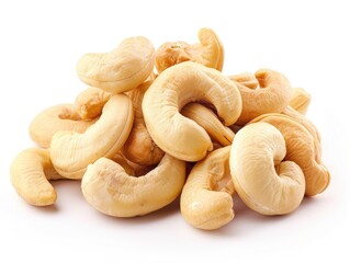 Wall Mural - Cashew Isolated. Heap of Cashew Nuts on White Background. Roasted Snack and Food Concept