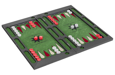 Poster - Opened backgammon board game, 3D rendering isolated on transparent background
