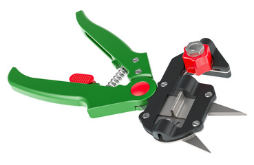 Poster - Grafting secateur. Professional Nursery Fruit Tree Grafting Knife Tool Pruner. 3D rendering isolated on transparent background