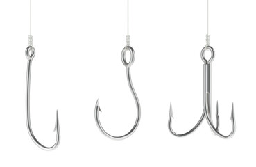 Poster - Fishing Hook, various types. 3D rendering isolated on transparent background