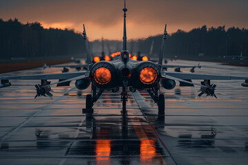 Wall Mural - Closeup of a fighter jet engine in the parking lot.