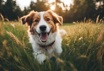 Wall Mural - A dog playing in the green