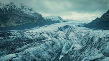 Aufkleber - Stunning view of Skaftafell glacier in Vatnajökull National Park, Iceland, showcasing its icy formations against a rugged mountain backdrop