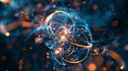 Poster - An abstract visualization of quantum entanglement, showcasing two particles connected by a luminous web of energy, dancing in a captivating cosmic ballet