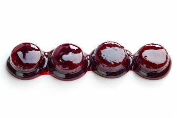 Poster - Four red berry sauce drops on white background