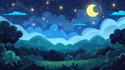 Wall Mural - illustration of a night sky in cartoon painting style