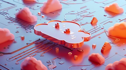 cloud APIs, research platform, flat design, top view, integration, 3D render, Complementary Color Scheme