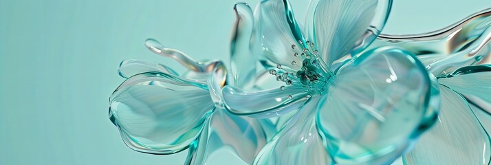 Poster - Delicate Glass Flower Blossom Against a Blue Background