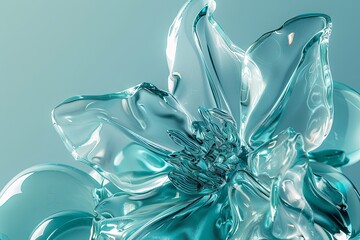 Poster - Delicate Glass Flower With Translucent Petals on Blue Background