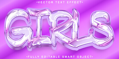 Sticker - Cartoon Pink Girl Vector Fully Editable Smart Object Text Effect