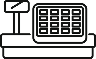 Poster - Line drawing of a cash register standing on a counter, ready to process sales in a retail store