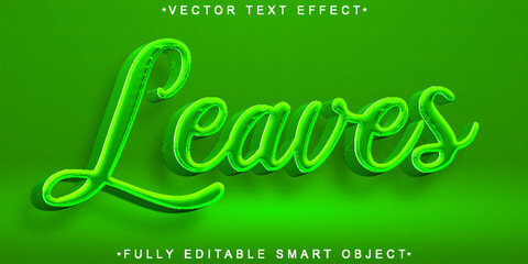 Poster - Green Cartoon Leaves Vector Fully Editable Smart Object Text Effect