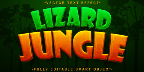 Poster - Cartoon Green Lizard Vector Fully Editable Smart Object Text Effect