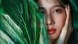 © Michal - Asian girl among leaves in the forest, Asian model