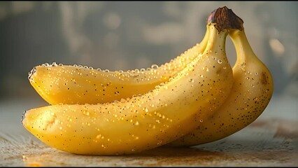 Sticker - Three bananas with a sprinkle of pomegranate seeds on top. The bananas are yellow and appear to be ripe