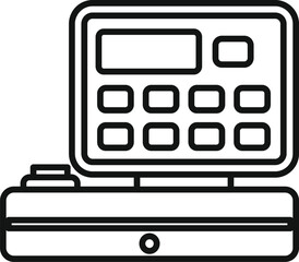 Sticker - Line drawing of a modern cash register standing on a counter, ready for a cashier to process a sale