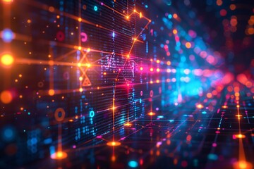 Poster - Abstract Digital Network Visualization with Neon Lights