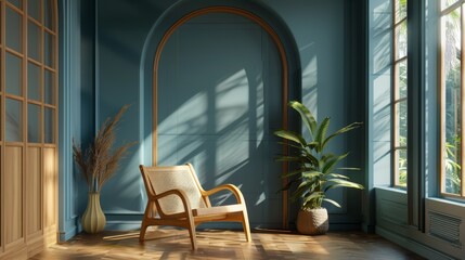 Wall Mural - Modern living room interior with armchair and plant.