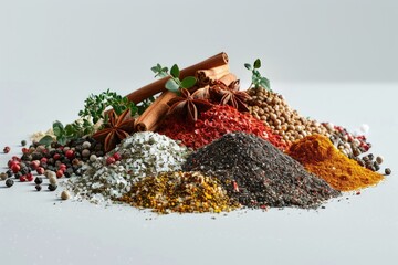 Poster - A collection of spices and herbs arranged on a white surface