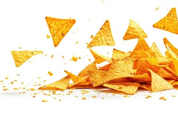 Poster - A stack of crispy tortilla chips on a clean, white background