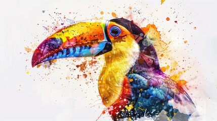 Poster - A vibrant tropical bird perched on a clean white surface, perfect for illustrations, branding and decorative designs
