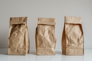 Aufkleber - Three brown paper bags sit on a table, ready for use