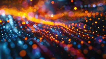 Poster - A blurred image of a city at night with bright lights and urban landscape