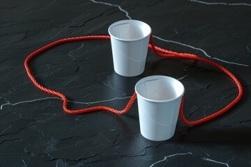 Aufkleber - Two cups with a red cord connecting them, ideal for flat lay or still life compositions
